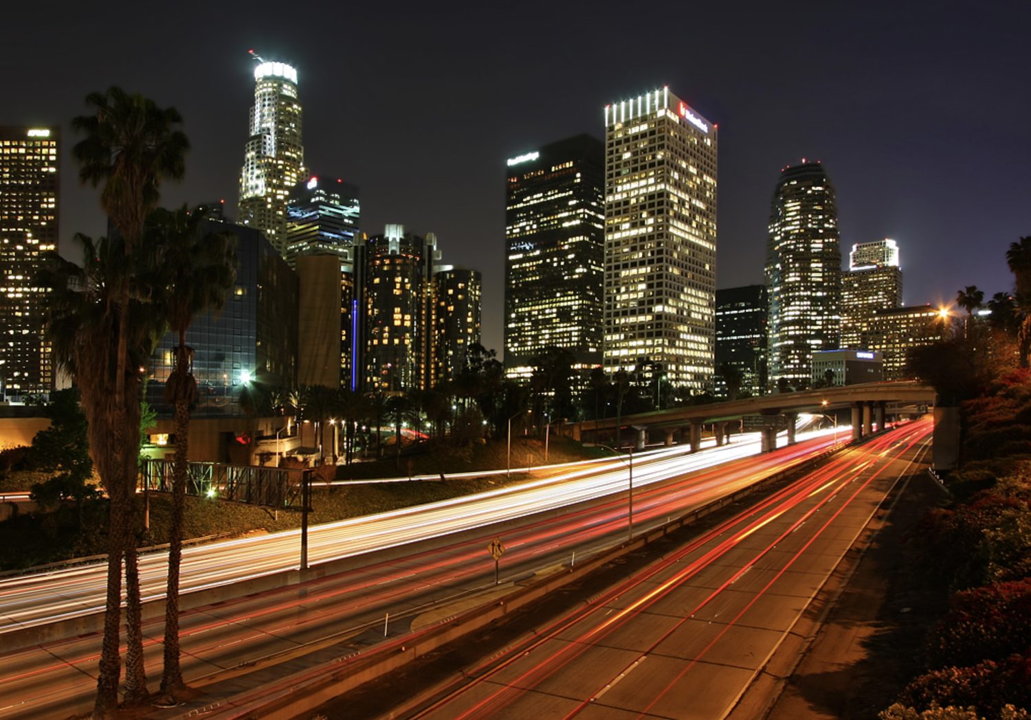Downtown Los Angeles skyline at night